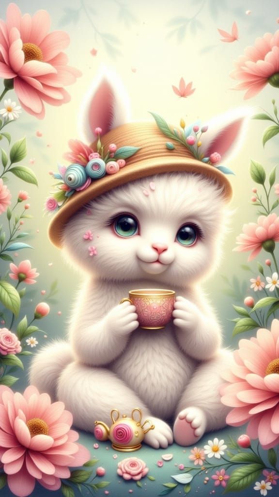 Whimsical Alpaca Tea Party in Pastel Garden