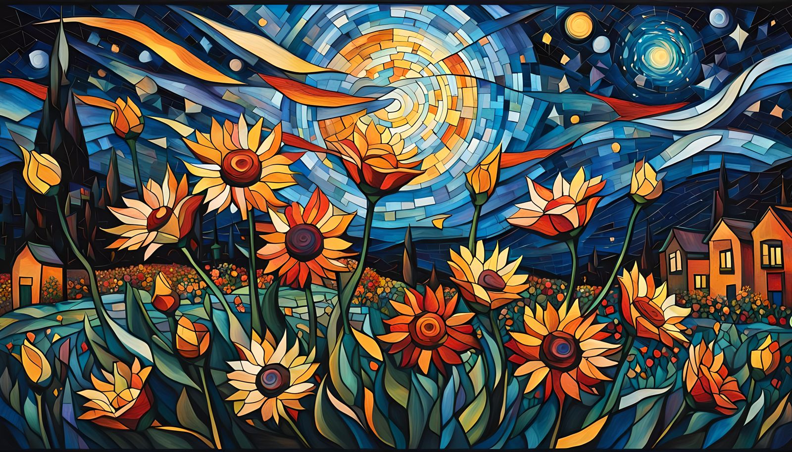 Explosion of Colors: Flowers in Cubist Style