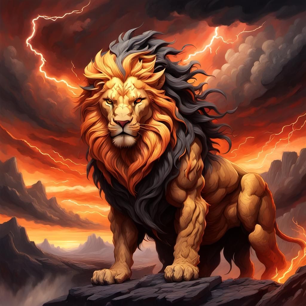 Lion-Dragon Hybrid in a Tempestuous Landscape