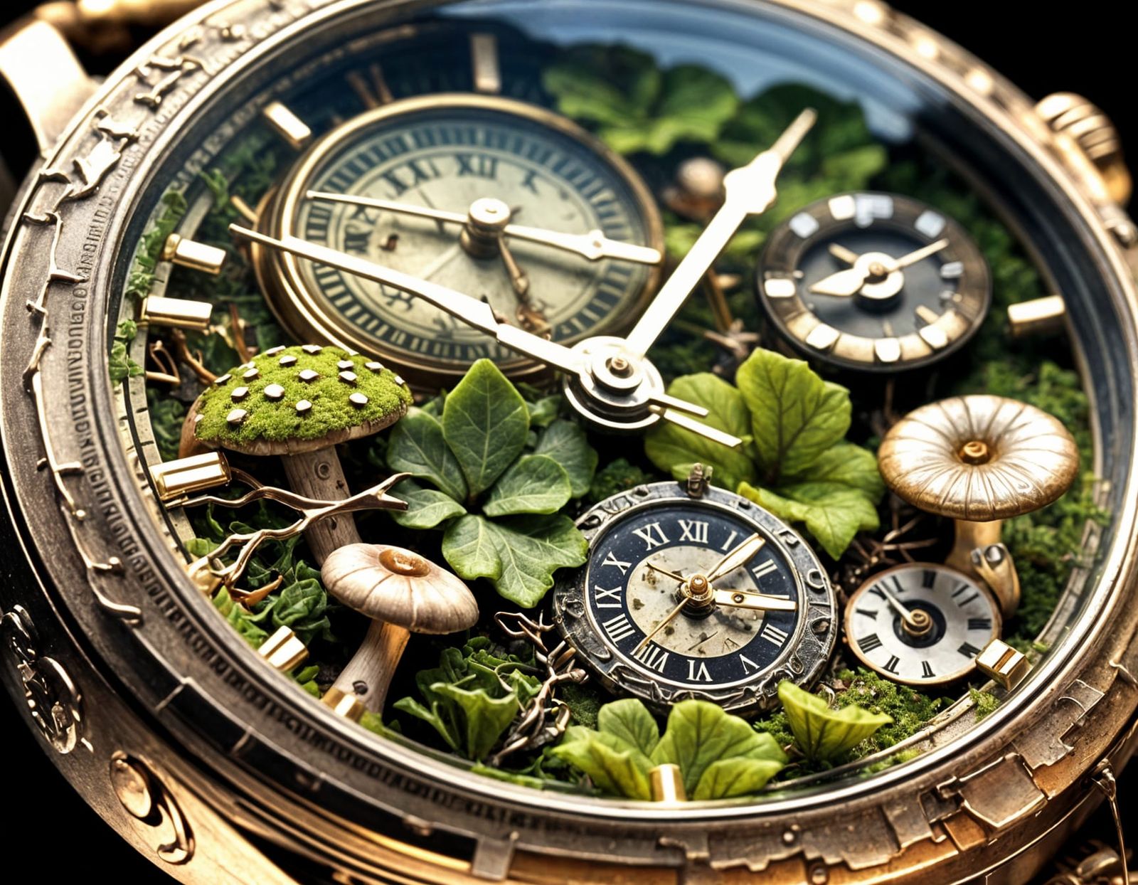 Moss and Ivy in Cracked Watch with Mushroom Hands