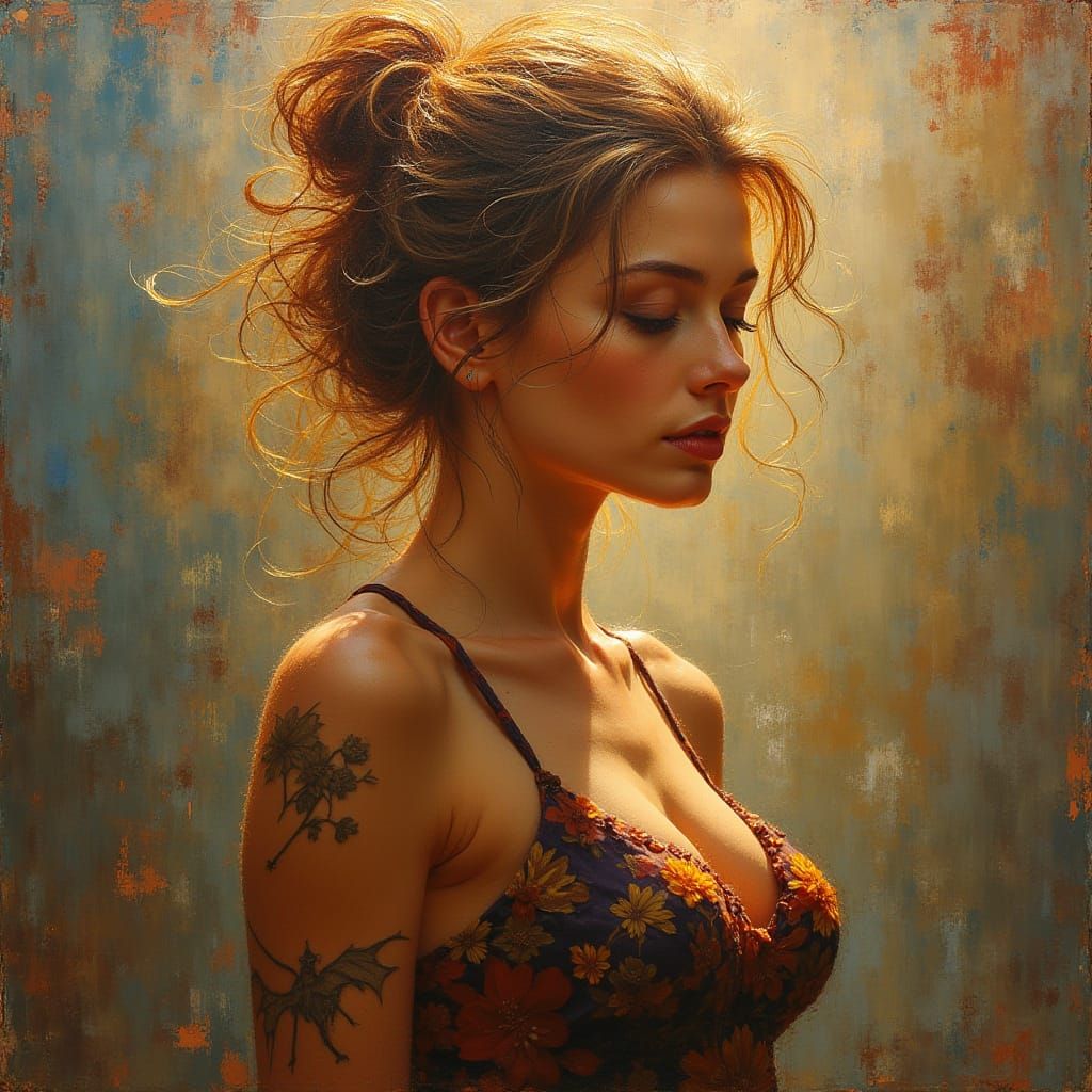 Elegant Pin-Up Beauty in a Sultry Oil Painting Style
