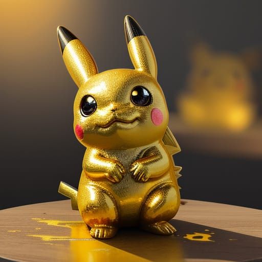 Golden Pikachu Statue in Vibrant Oil Painting Style