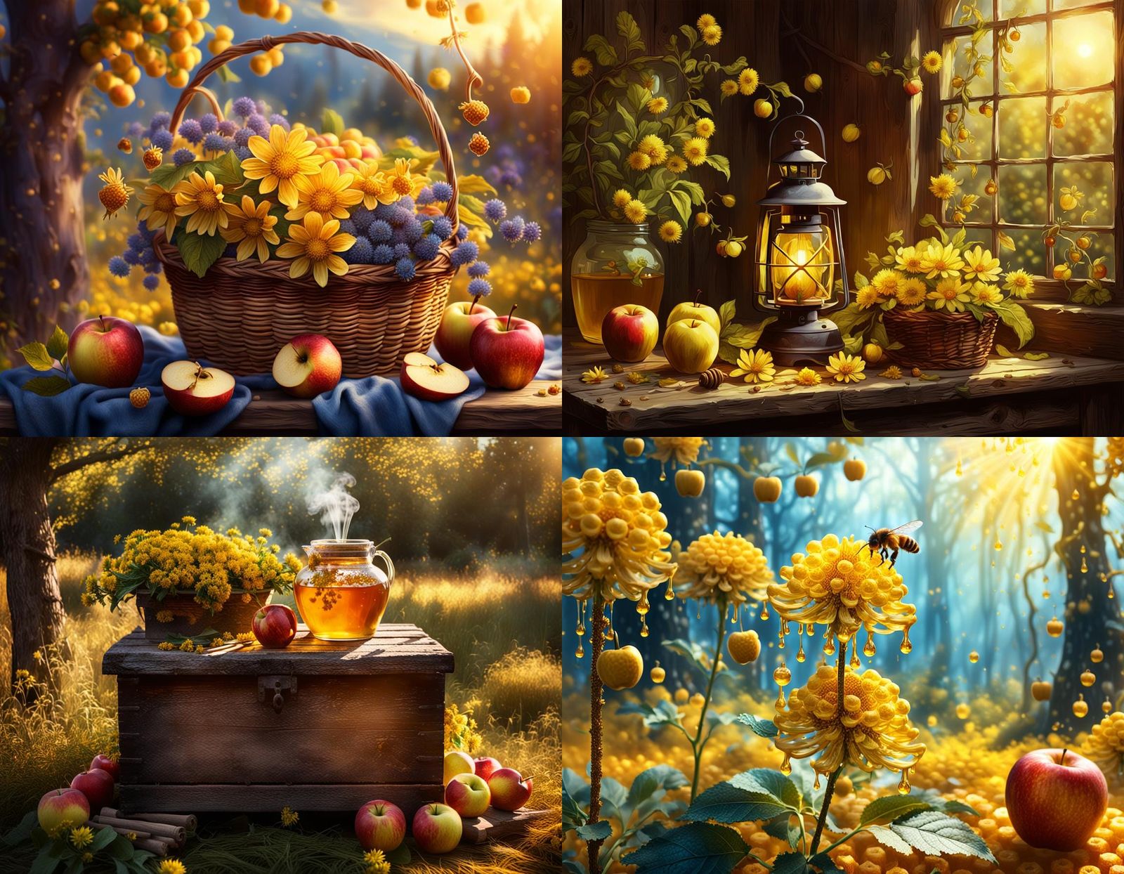 Apples and Honey with Yellow Wildflower: Detailed Matte Pain...