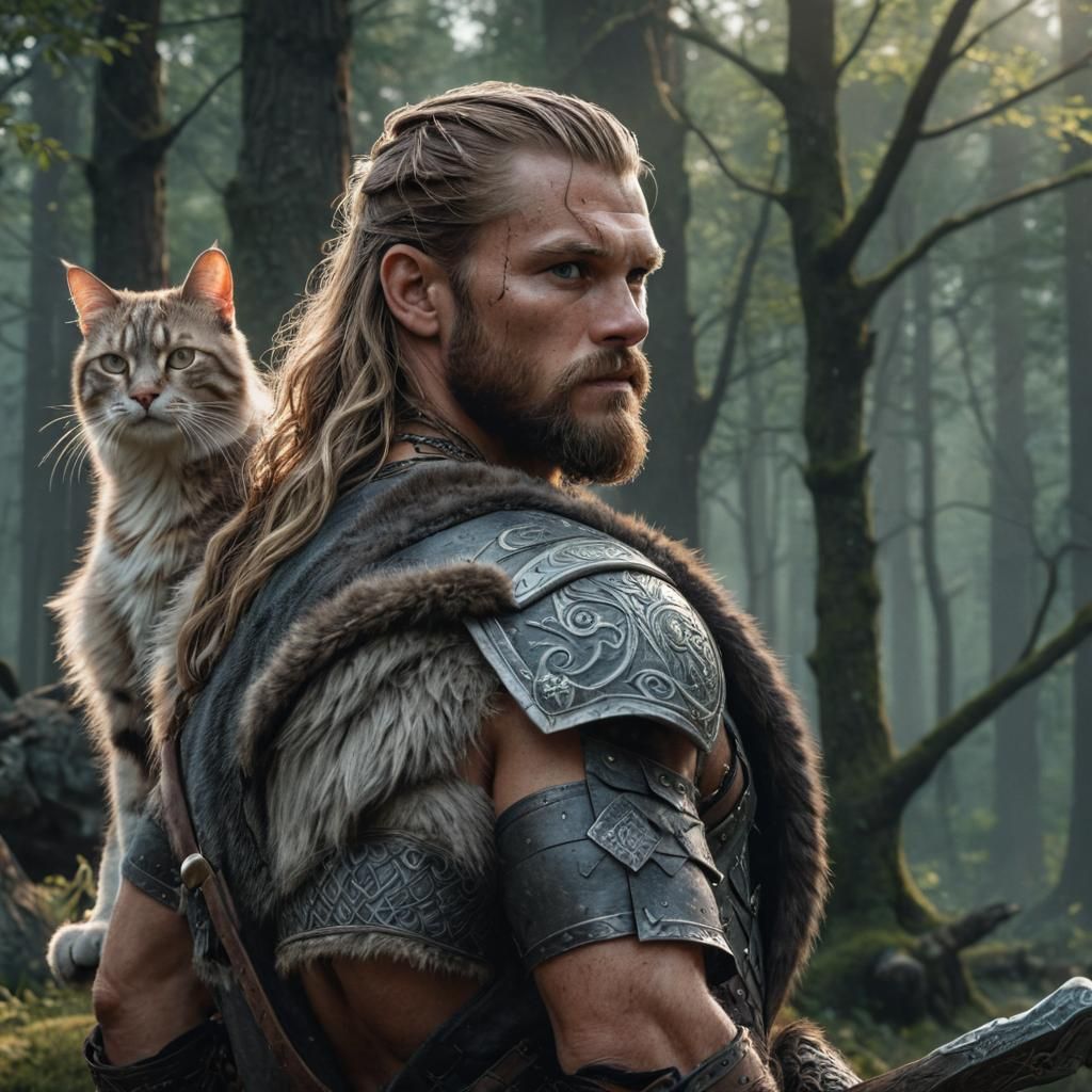 Viking and Cat: Fantasy Realism Concept Art