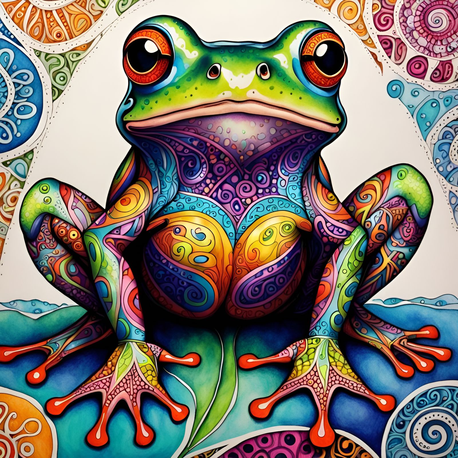 Colorful Zentangle Frog Illustration