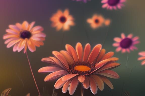 Botanical Daisies with Bokeh in Digital Painting Style