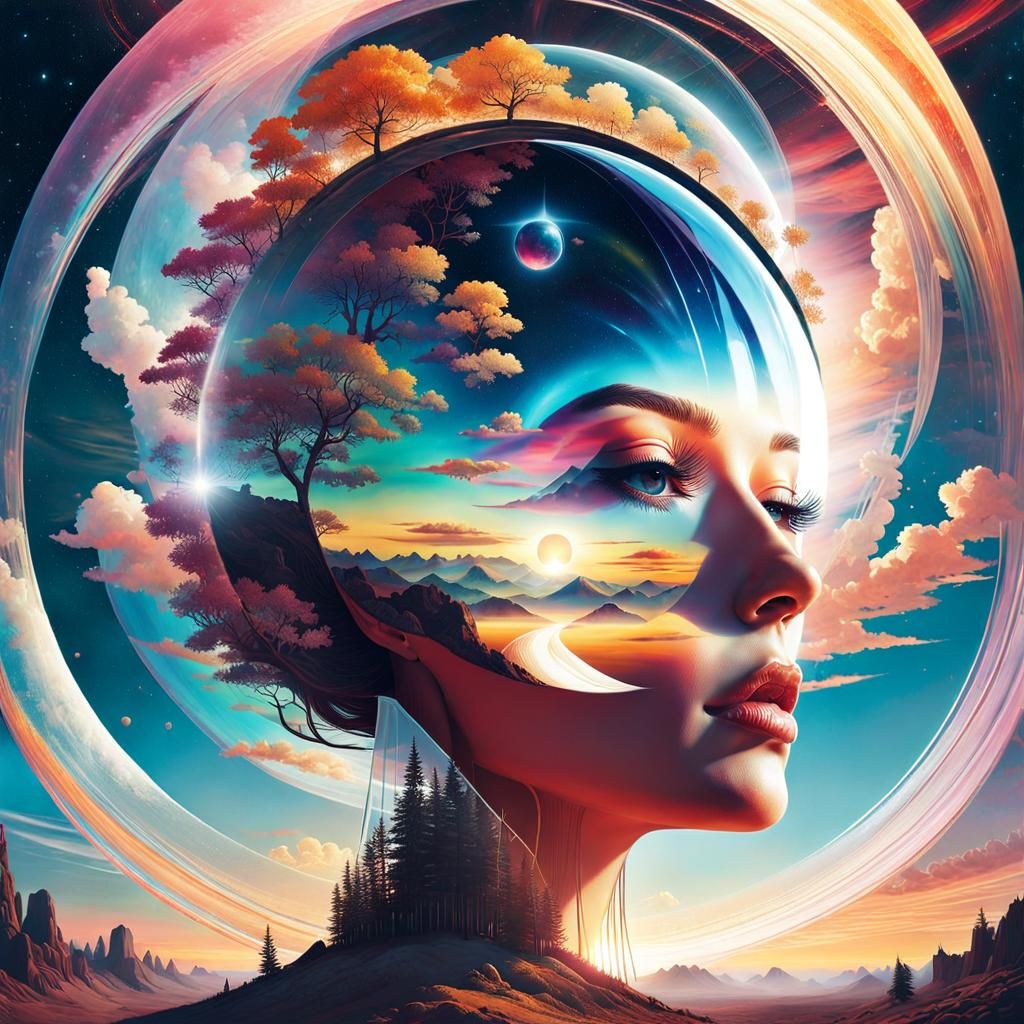 Cosmic Double Exposure: Surreal Transcendence