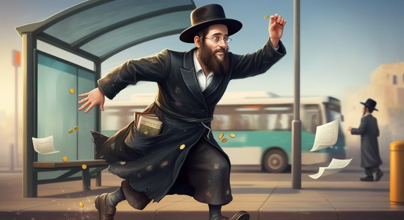 Orthodox Man Running for Bus in Comic Art Style