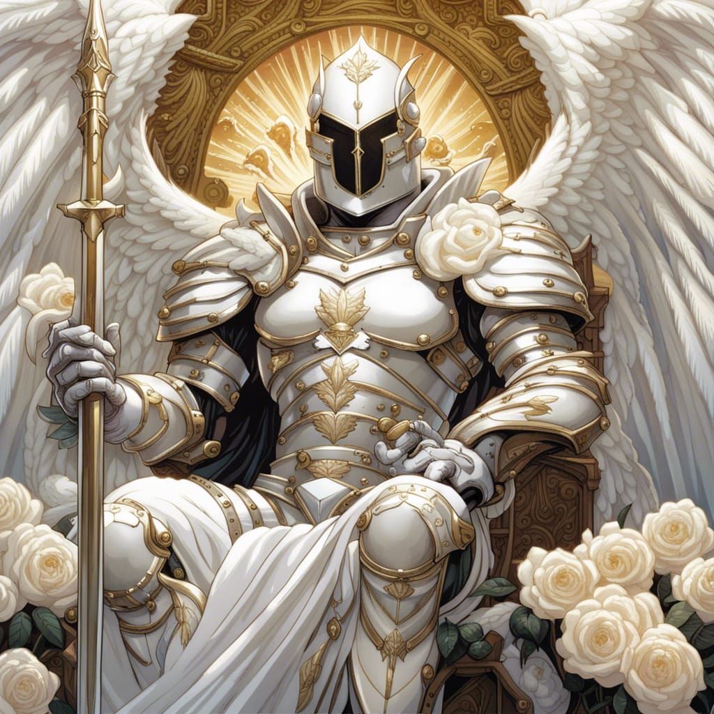 Gothic Angel Knight on Rose Throne