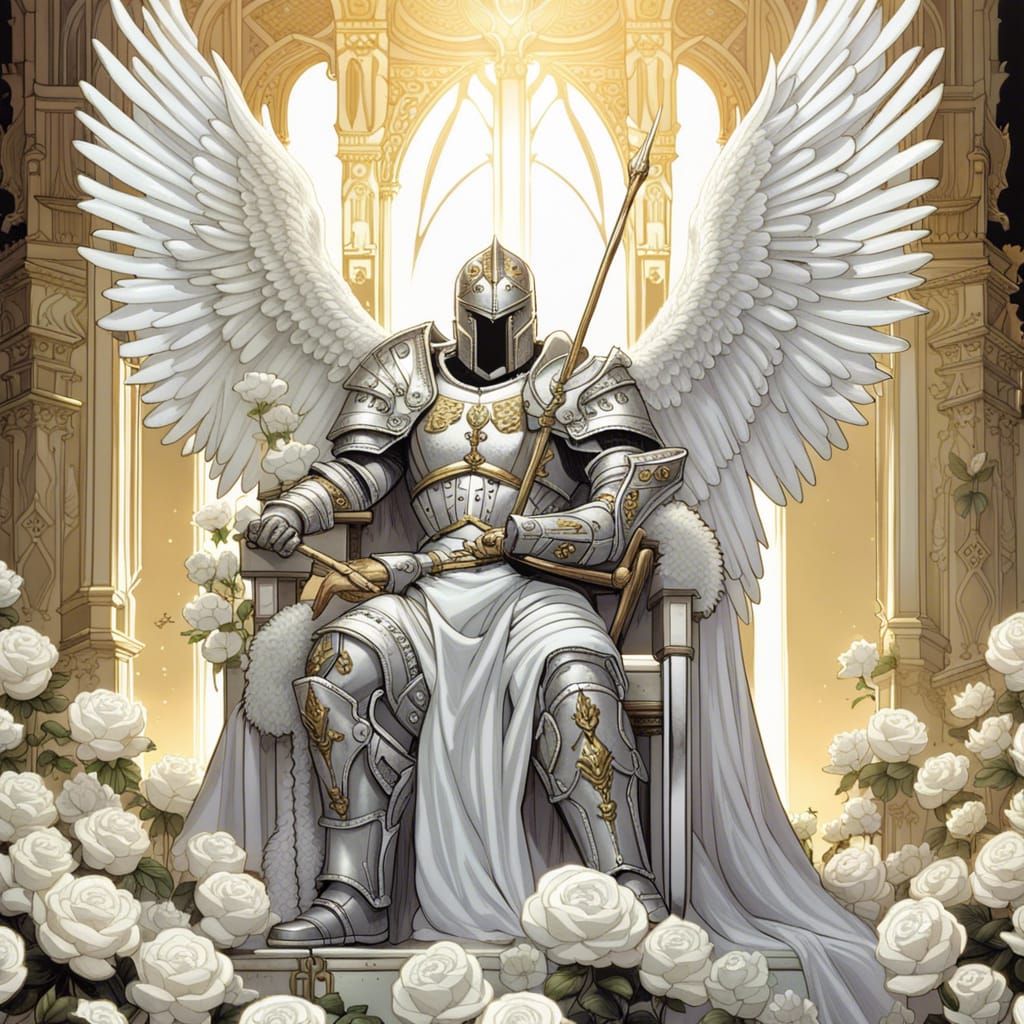 Gothic Angel Knight on Rose Throne
