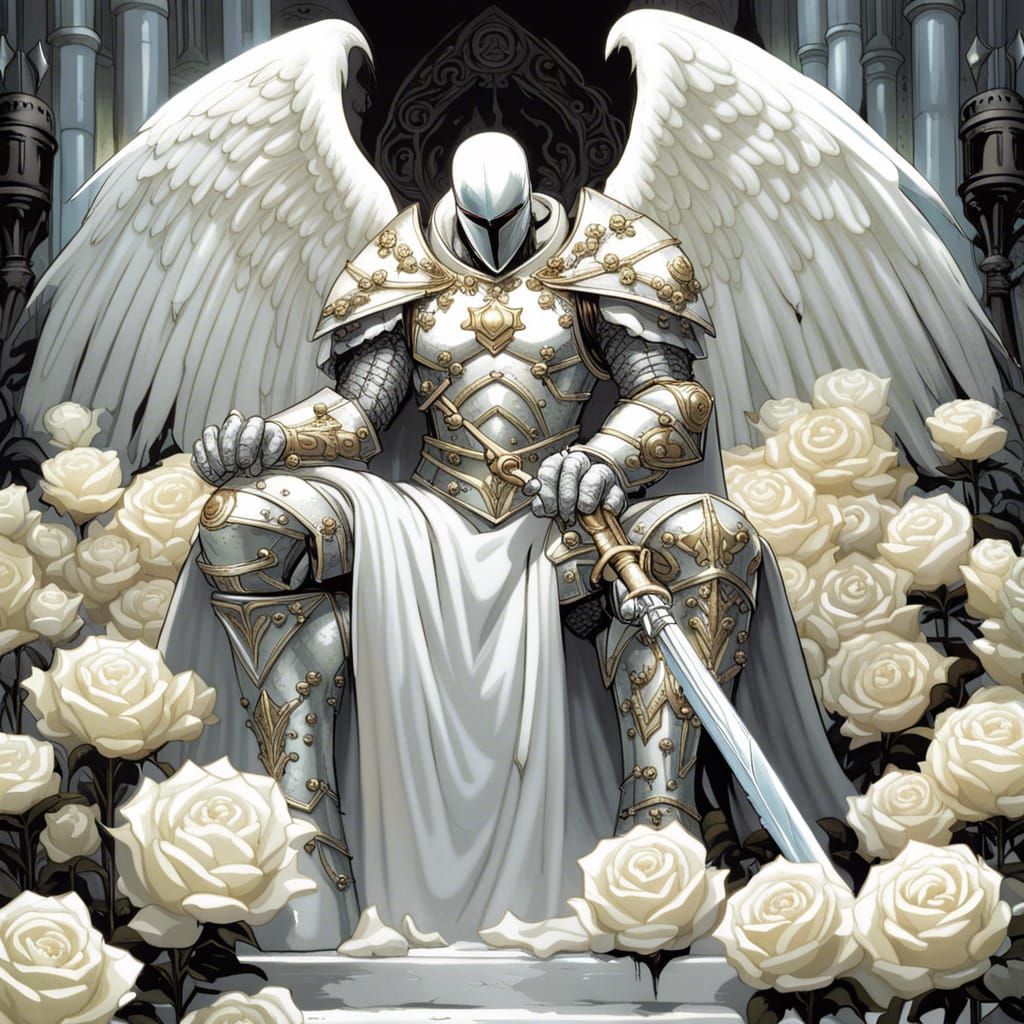 Gothic Angel Knight on Rose Throne, Comic Art