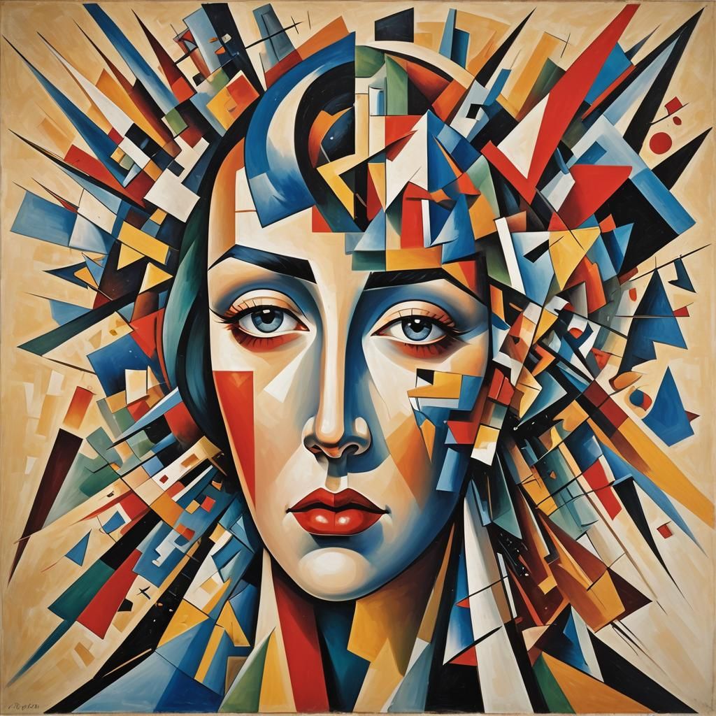 Exploding Head: Abstract Cubist Explosion of Emotion