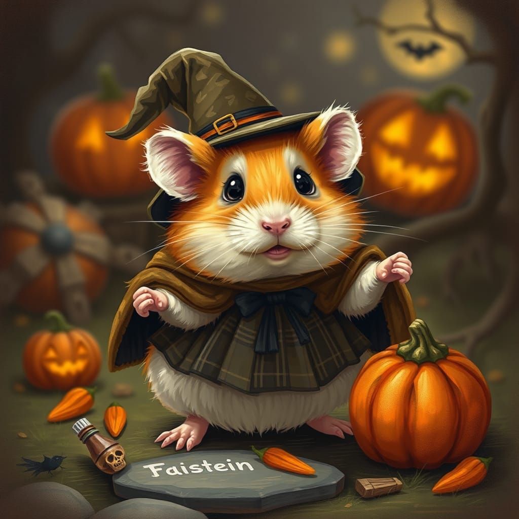 Hamster Trick-or-Treating in Vintage Illustration Style