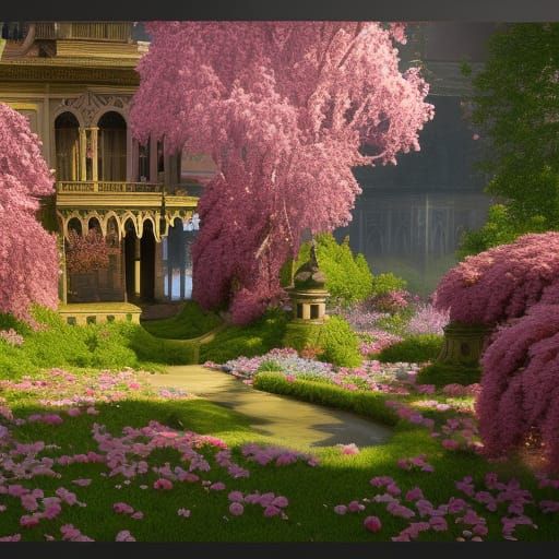 Dreamy Floral Castle: Detailed Fantasy Concept Art