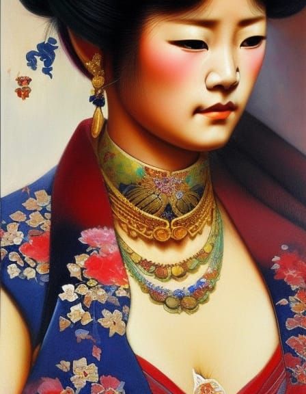 Yakuza Boss with Tattoos in Alphonse Mucha Style