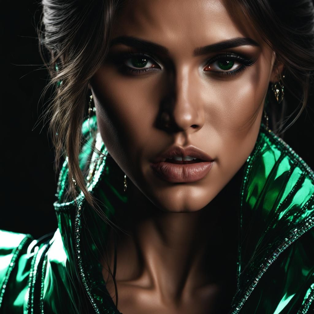 Eiza Portrait with Emerald Eyeshadow and Cinematic Lighting