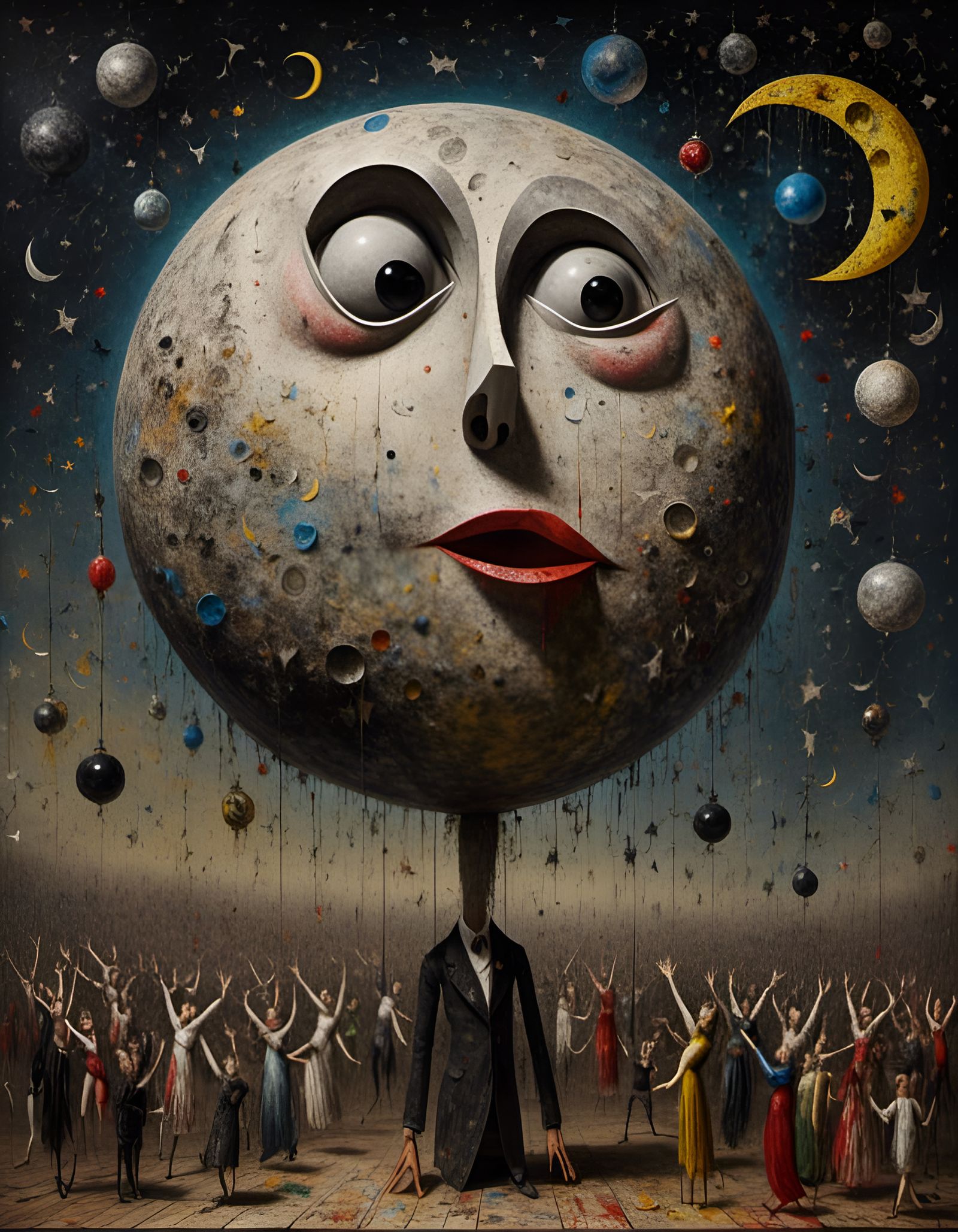 Moon Celebration Portrait in Surrealist Style