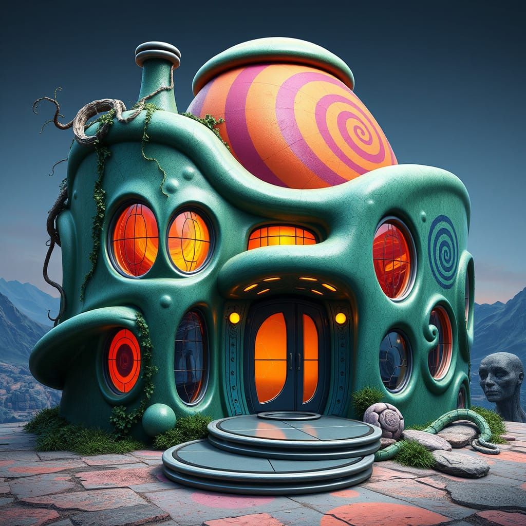 Surrealist Futuristic Abode with Melting Architecture and Vi...