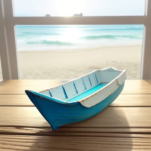 Watercolor Paper Boat With Crab on Sunny Beach