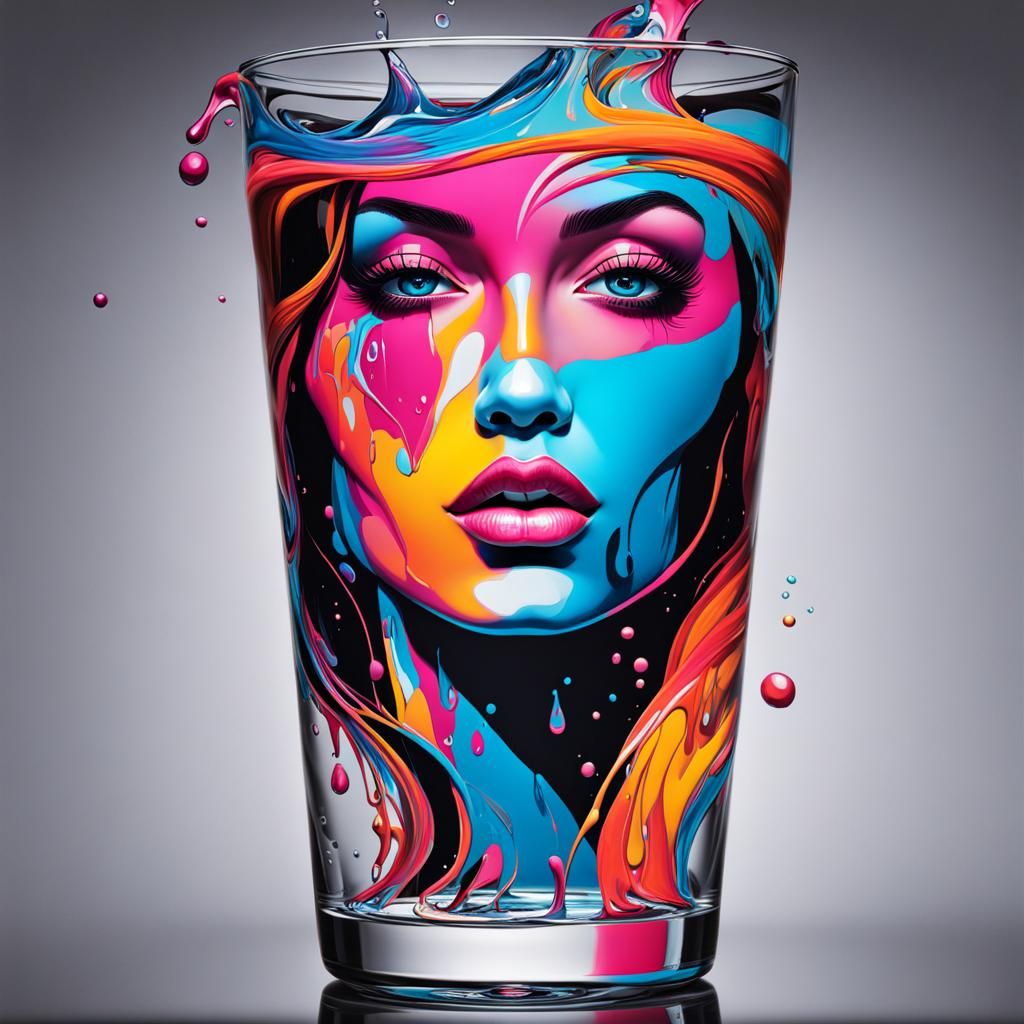 Bold Female Face in Water, Graffiti Art Style