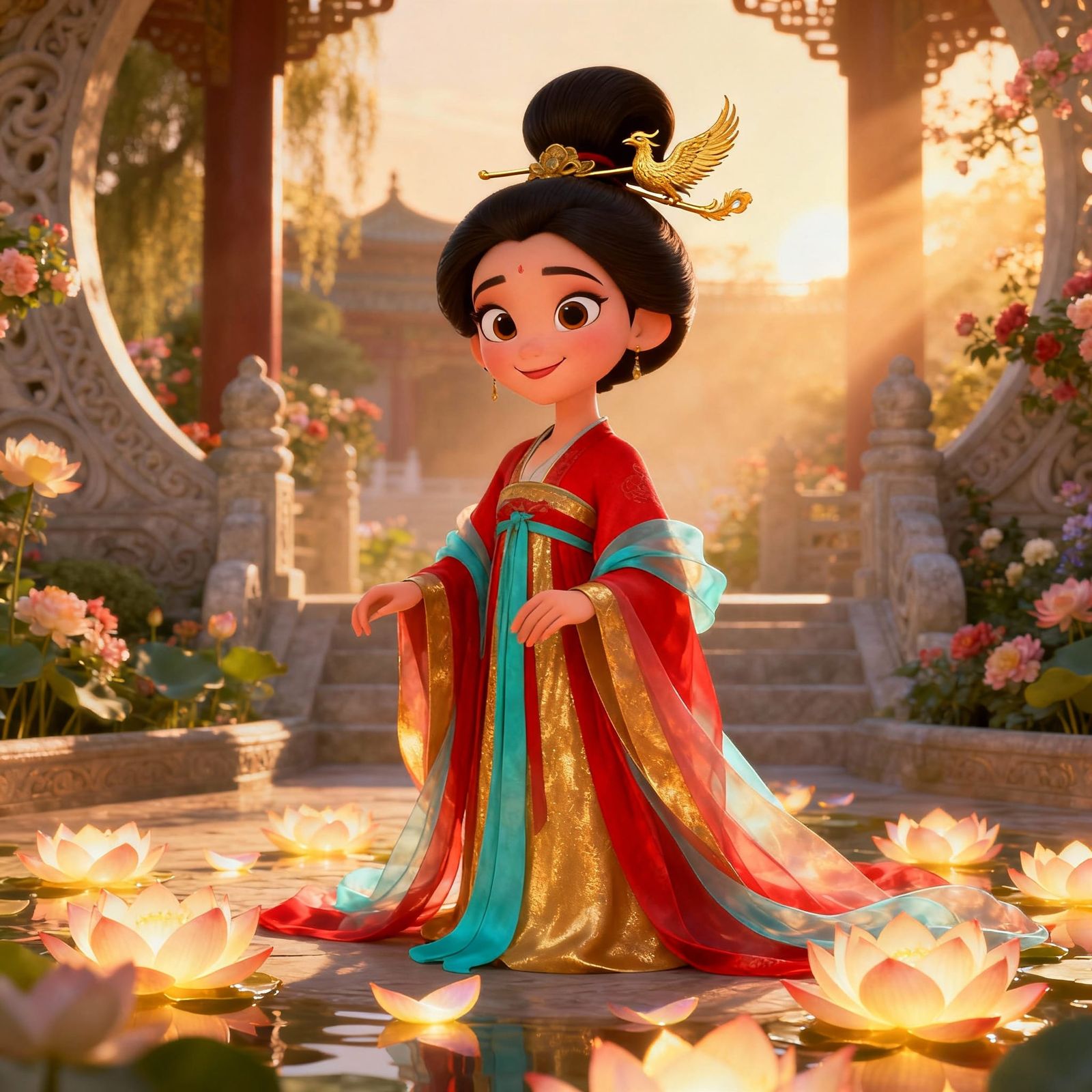 Disney Pixar Style Nüwa Goddess in Tang Dynasty Robes