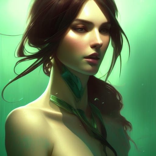 Emerald Portrait in Art Nouveau Digital Art Style