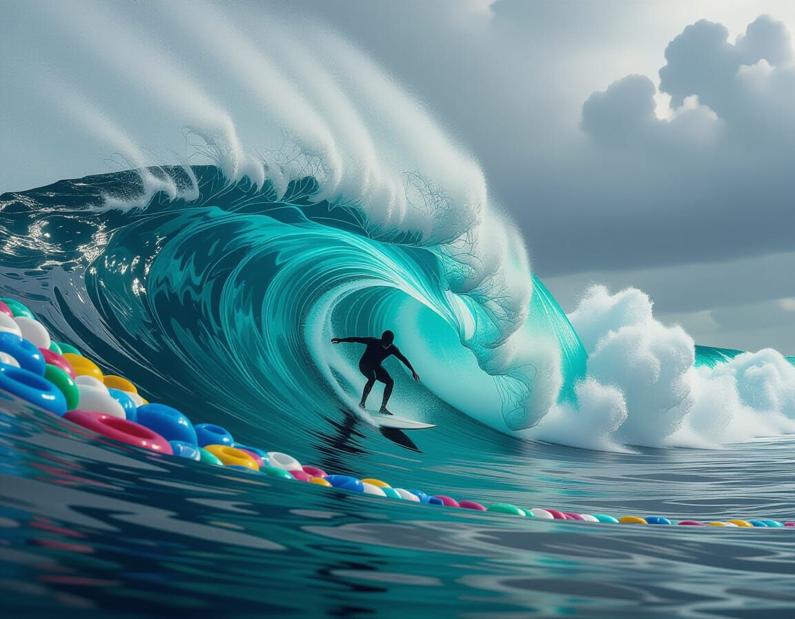 Surfer Rides Plastic Wave in Polluted Ocean