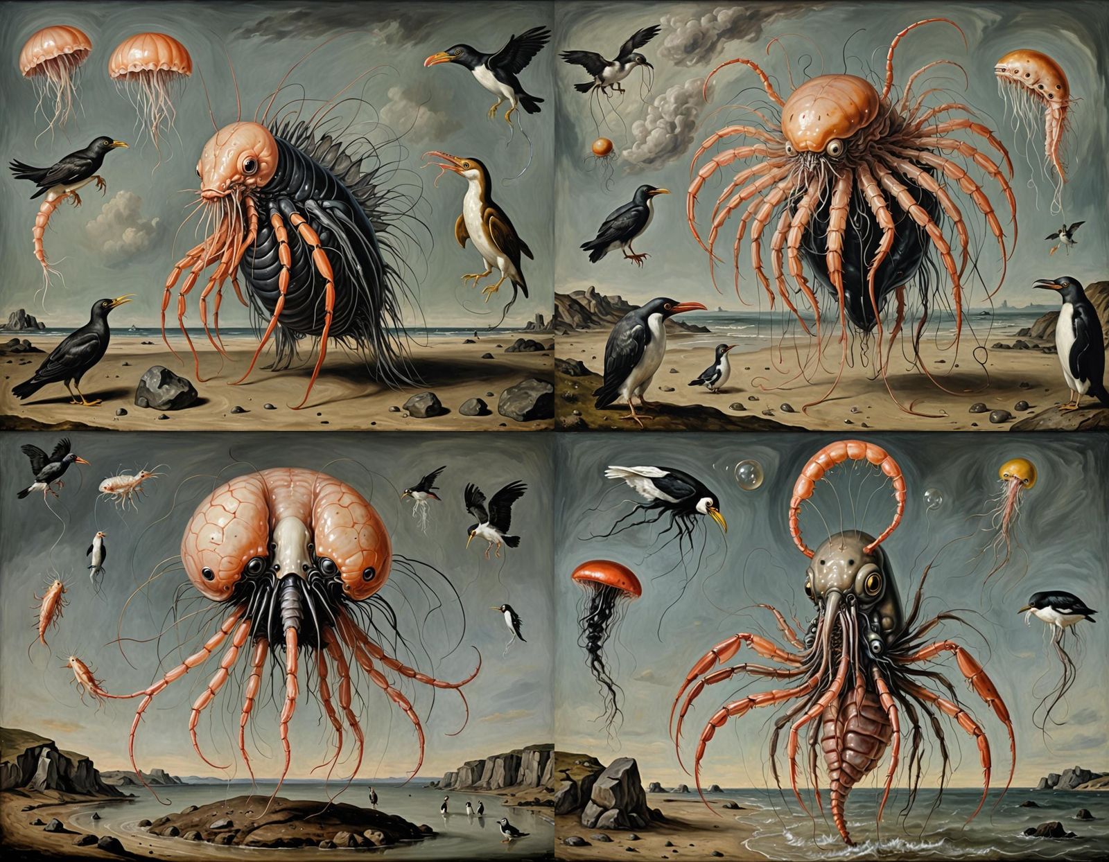 Surreal Hybrid Creature in Bosch Oil Painting Style