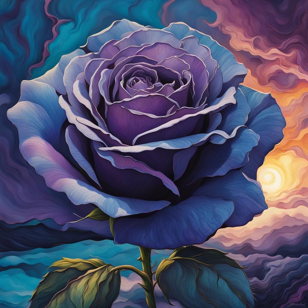 Cel-Shaded Purple Rose in Twilight Fantasy Landscape