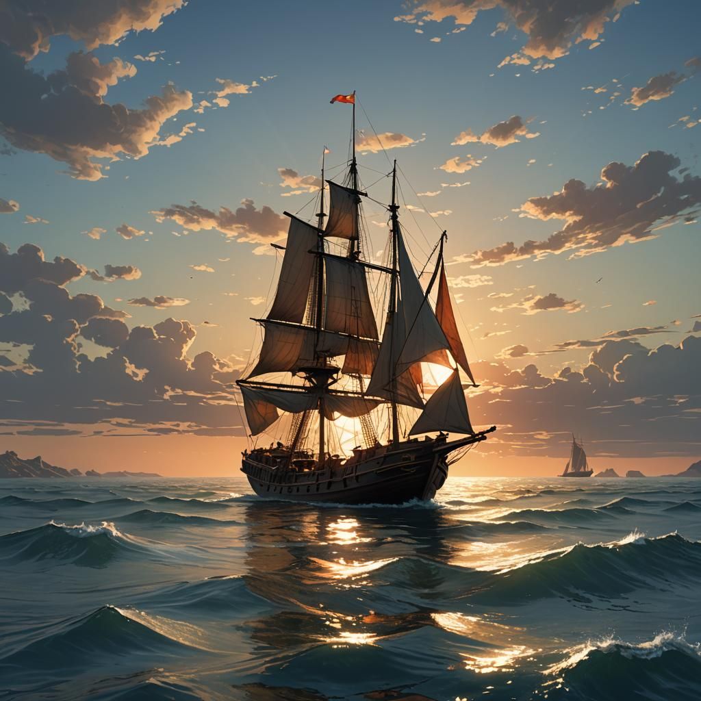 A quiet boat in the sea light at dawn watercolors 8k resolut...