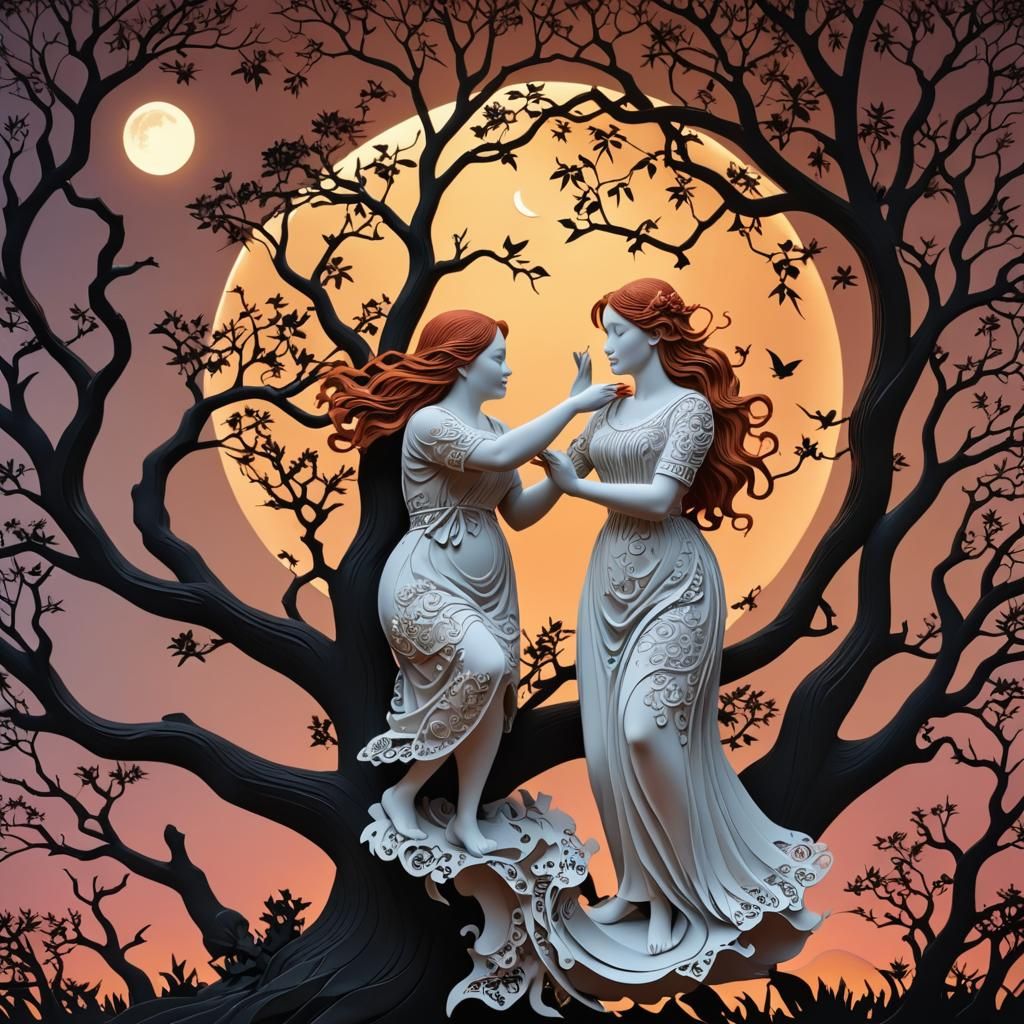 Redhead Cleans Moon in Kirigami Style