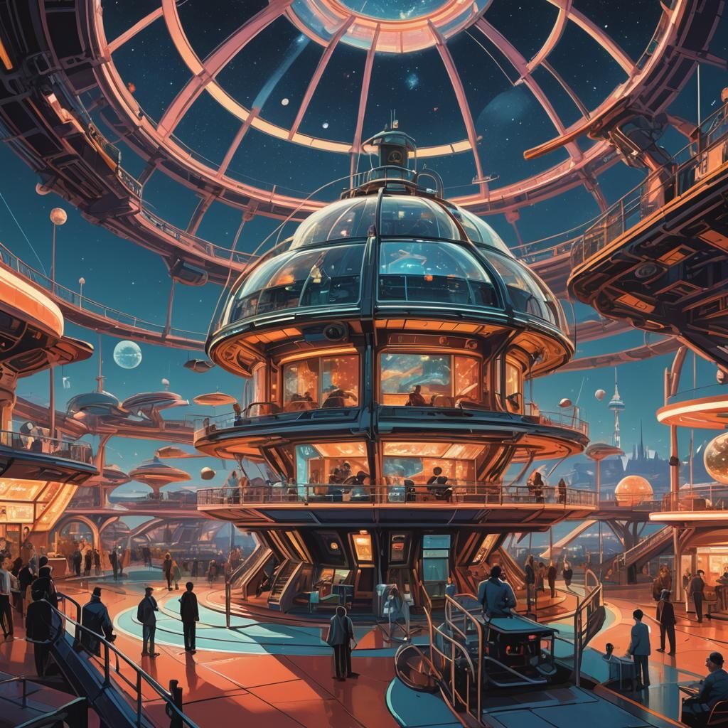 Retrofuturistic Space Theme Park in Neon Lights