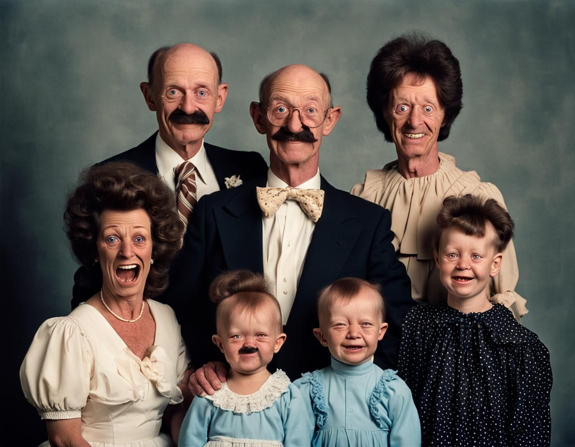 Disturbing 1980s Family Portrait with Genetic Abnormalities