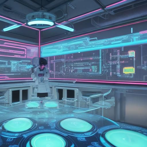 Futuristic Alchemist Laboratory: Cyberpunk Concept Art