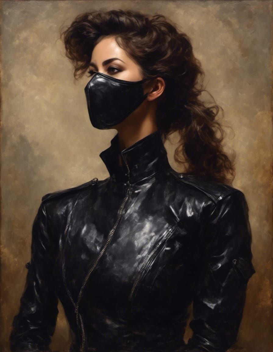 Woman in Leather Mask: Vintage Portrait