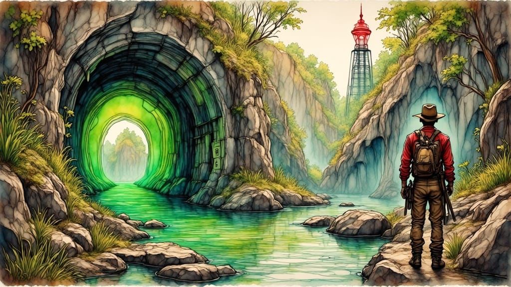 Uselyss Eustace facing an Ancient Stone Arch