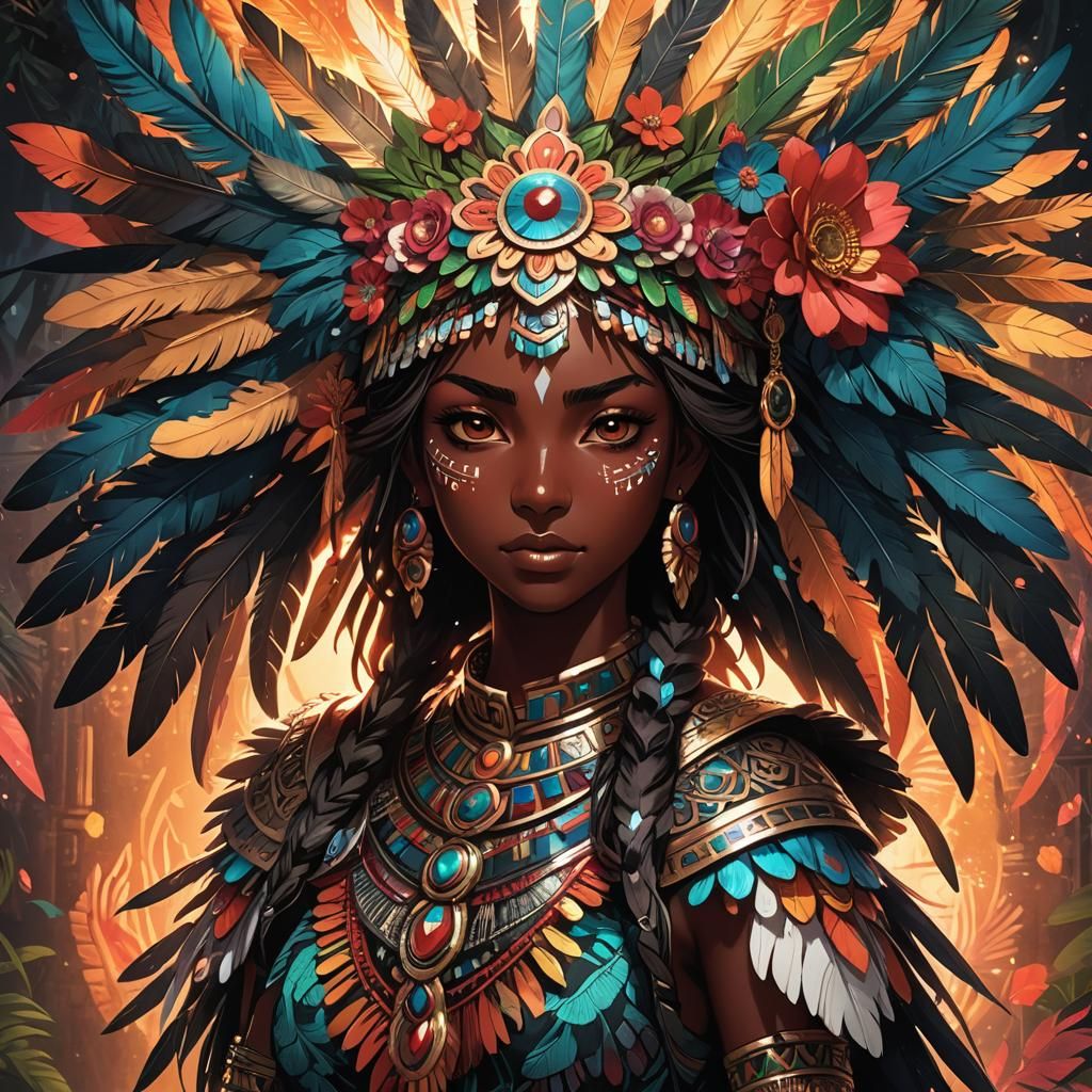 Aztec Girl in Vibrant Anime Manga Splash Art