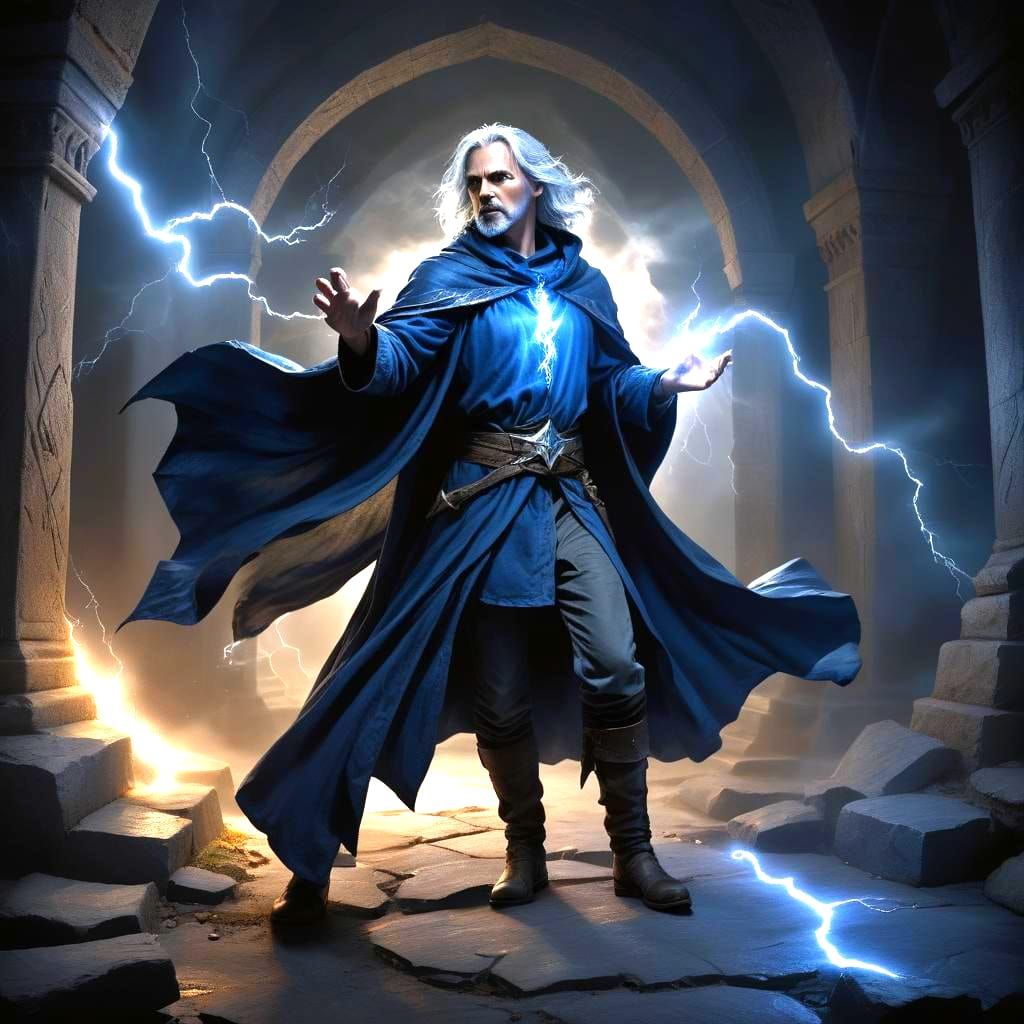 Wizard Casting Lightning Spell in Deadly Tomb