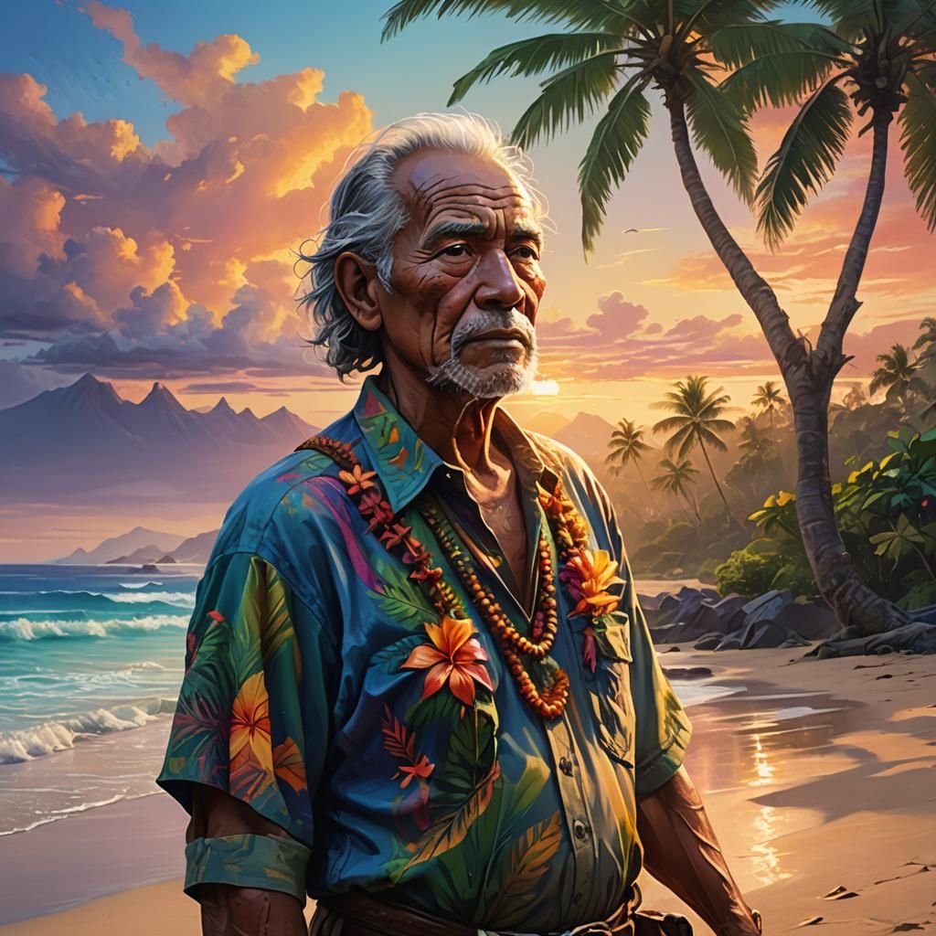 Hawaiian Beach Fantasy: Oil Painting at Sunset