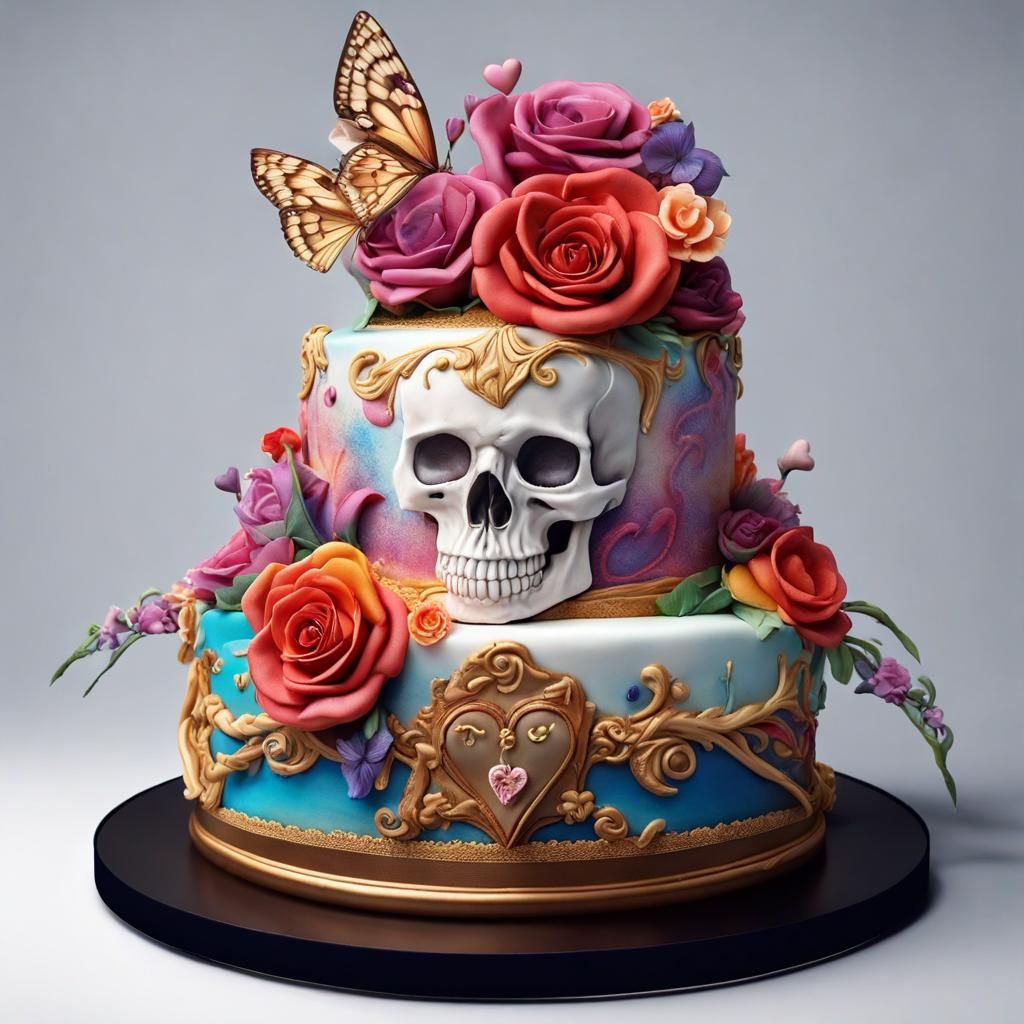 Romantic "Till Death" Cake: Hyperrealistic Splash Art