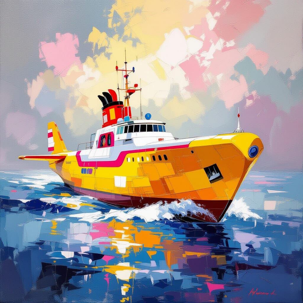 Yellow Submarine in Impressionistic Style