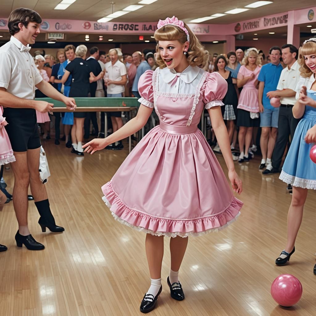 Pink Sissymaid Bowls in High Heels: Detailed Digital Art