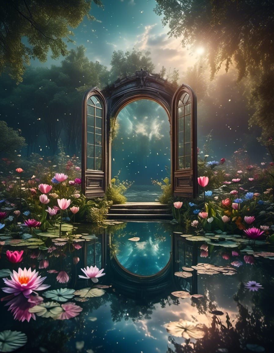 Pond Reflecting Another Universe as Digital Art