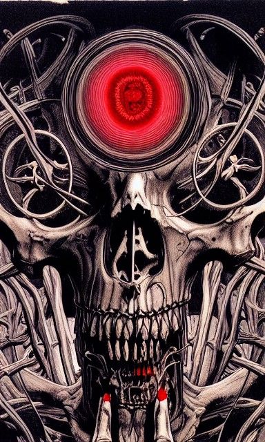 Hyperdetailed Graveyard Skeleton in Wrightson Horror Style