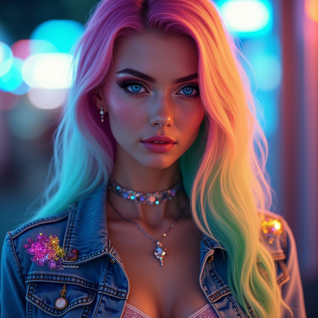 Hyper-Realistic Cyberpunk Goddess in Futuristic Glamour