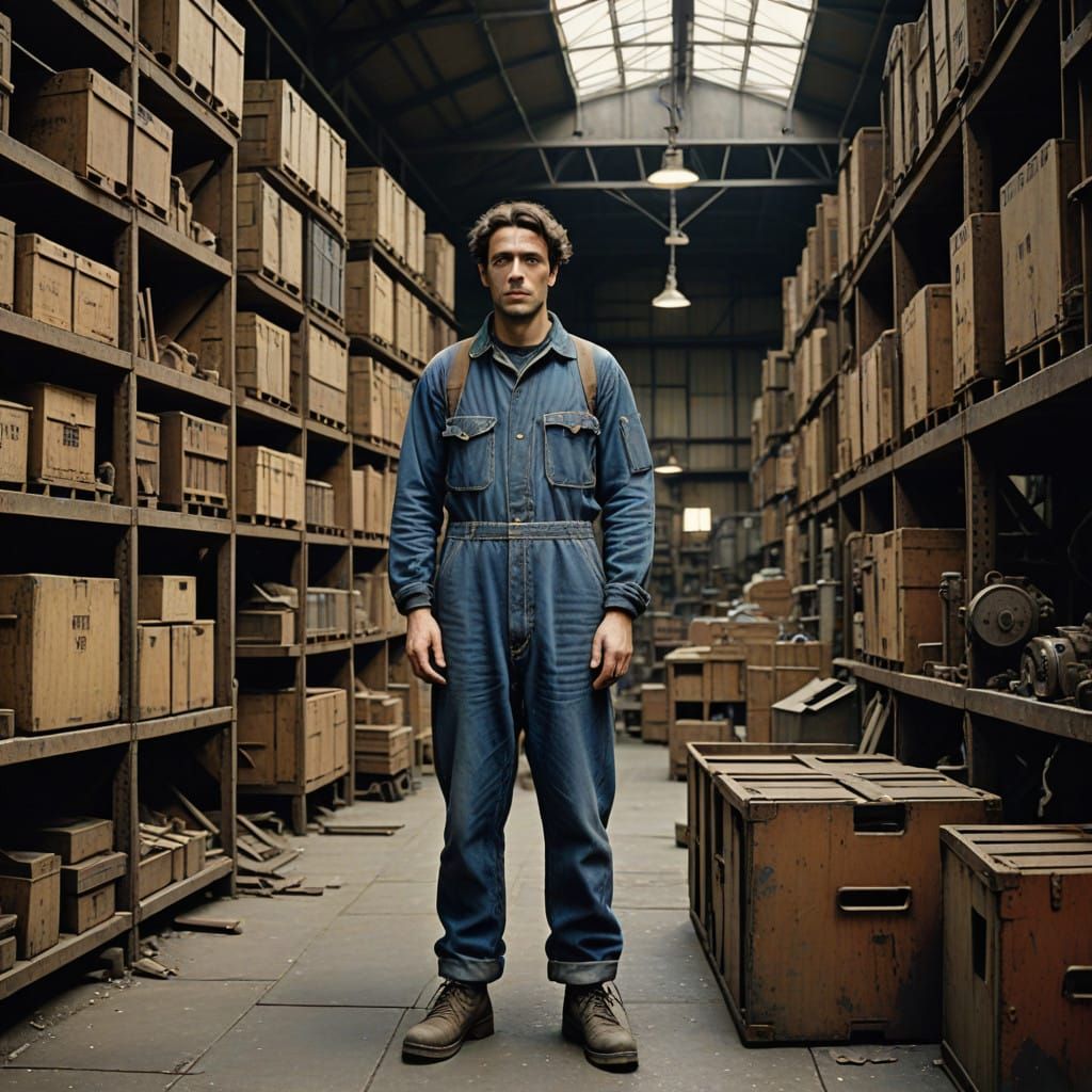 Factory Worker Amidst Industrial Landscape