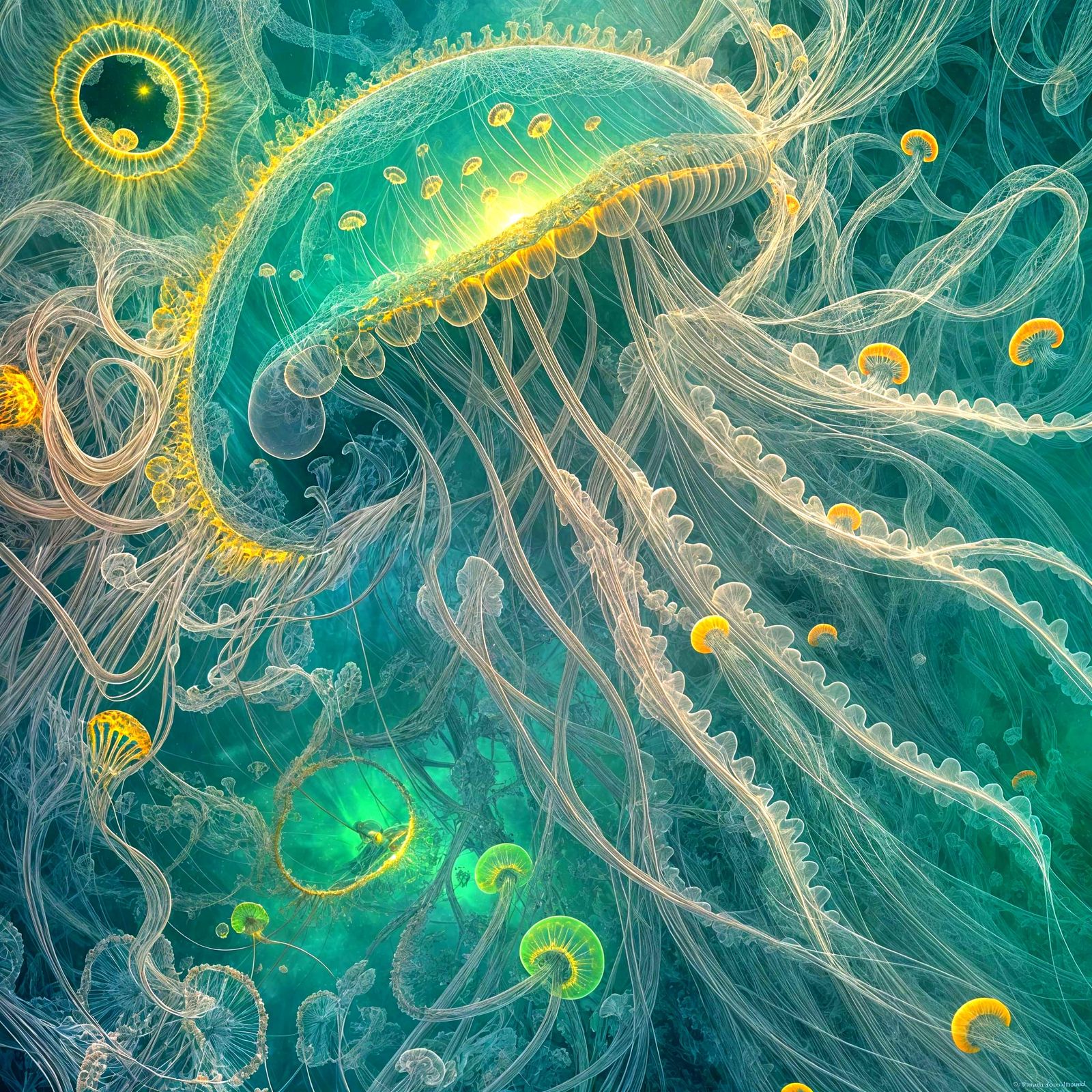 Luminous Jellyfish in a Fractal Sea