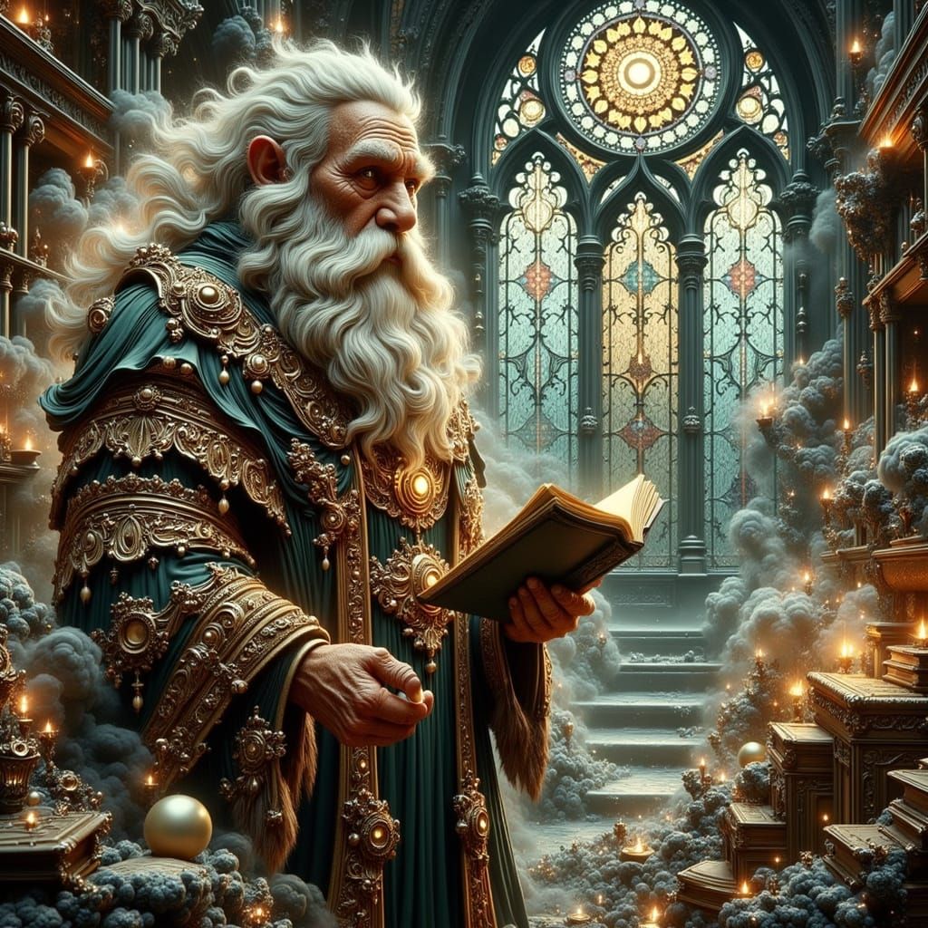 Wizard in Mystical Library, Fantasy Art