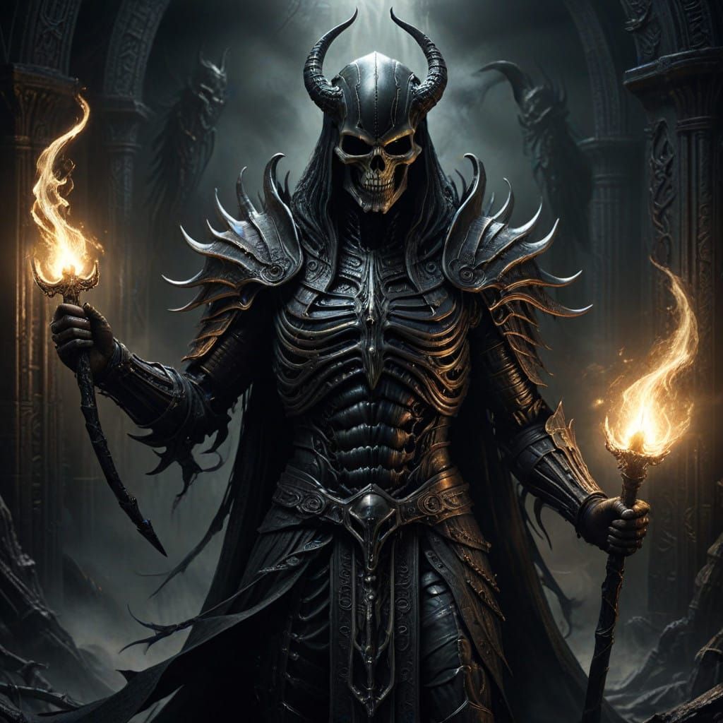 Dark Fantasy Warlock Invokes Malevolent Daemon