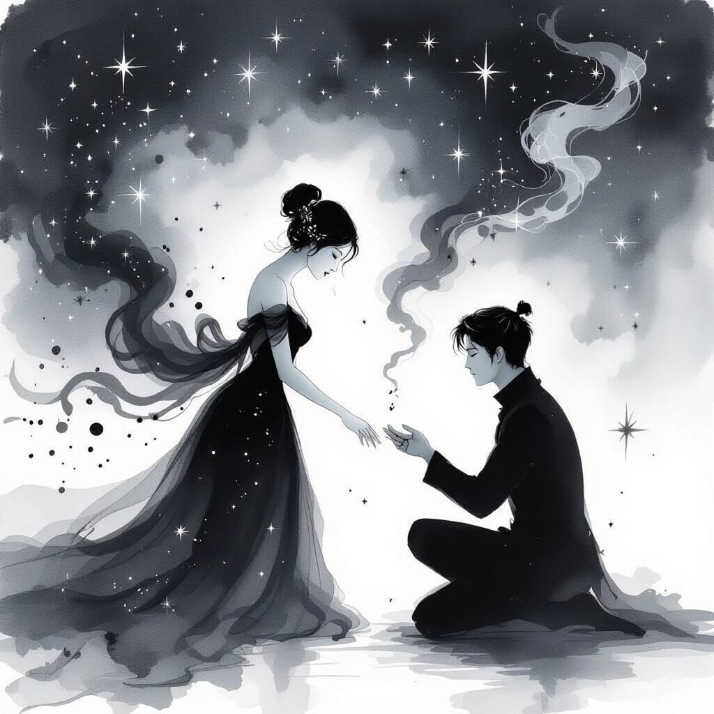 Ink Wash Painting of a Poetic Farewell Scene